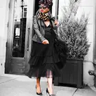 Модные черные юбки до середины икры с оборками в несколько рядов для женщин, эластичные женские юбки, макси юбки, Женская юбка