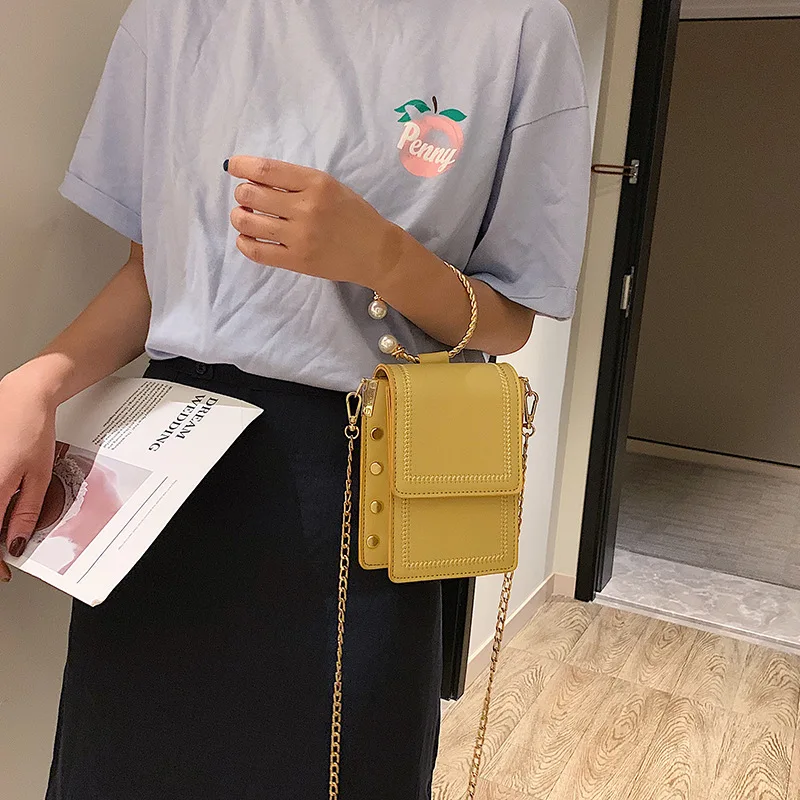 2019 new network celebrity pearl small square bag 100 chain oblique satchel | Багаж и сумки