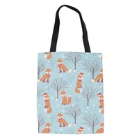 2022 new women shopping bags cute fox print shoulder canvas bags causal travel storage pouch daily use ladies large foldable bag