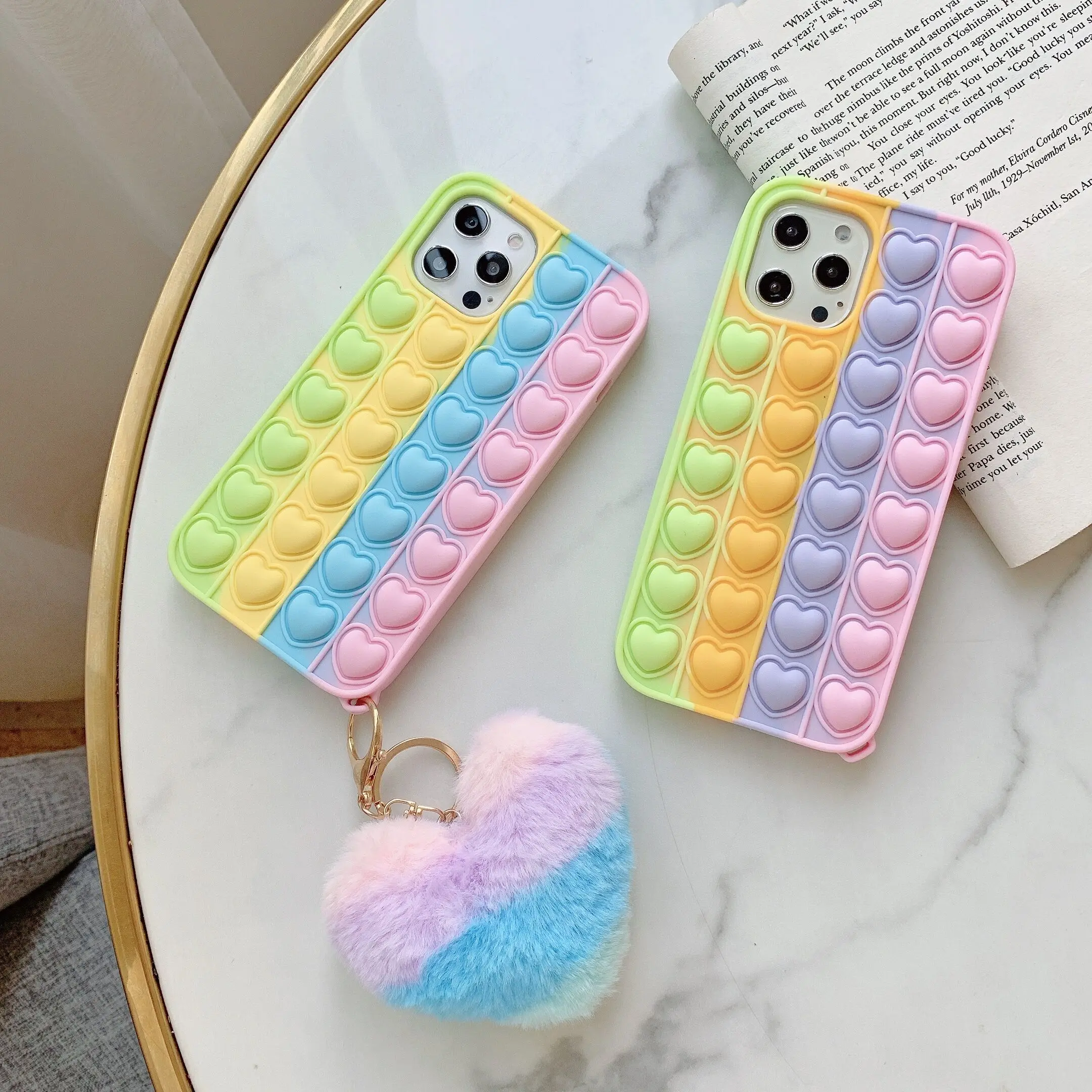 

Funny Pop Hole Heart Pendant Rainbow Case For Iphone 7 8 Plus X Xr Xs Max Soft Silicone Touch Skin Cover For 11 12 Pro Max Tpu