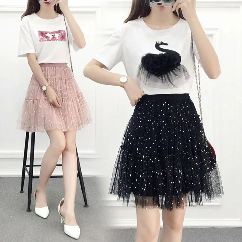 

2022 Summer New Korean Elastic High Waist Slim Fairy Mesh Short Skirt Sweet All-match Casual Women Tutu Skirt Tide Free Shipping