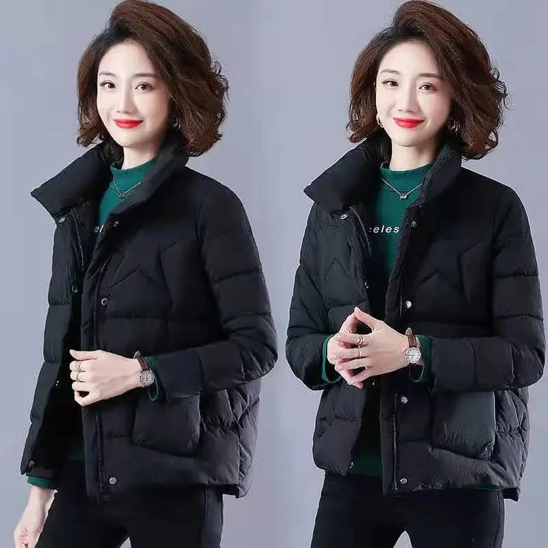 Cotton-Padded Women 2021 Middle-Aged Elderly Zipper Button Coat Mother Cotton-Padded Light Thin Solid Color Parkas JacketB