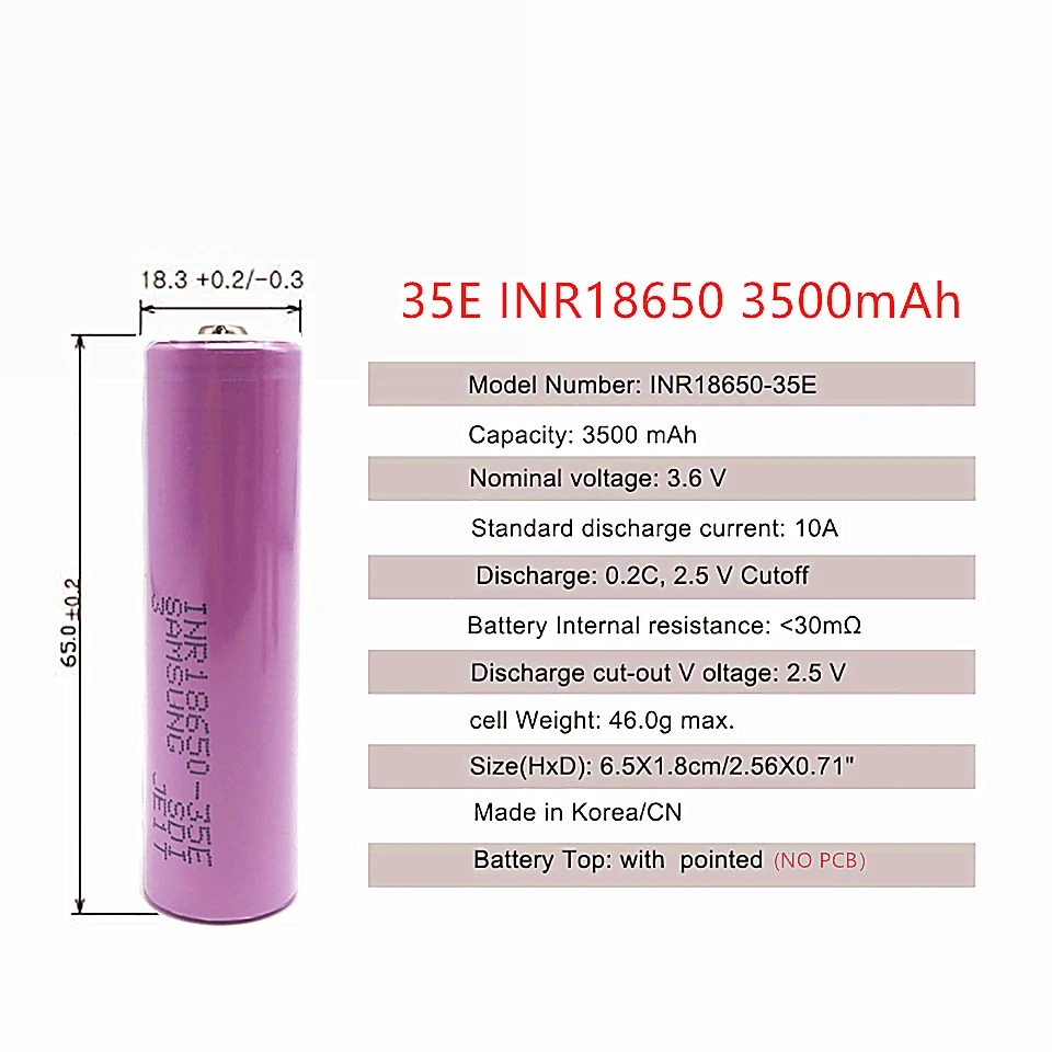 

10PCS 18650 Original 18650 3500mAh 13A Discharge INR18650 35E 18650 Battery Li-ion 3.7v Rechargable Battery