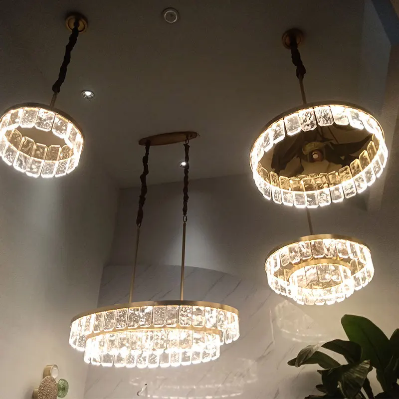 

New crystal chandelier led home living room decoration light bedroom rectangle kitchen island hanging lamp indoor lighting