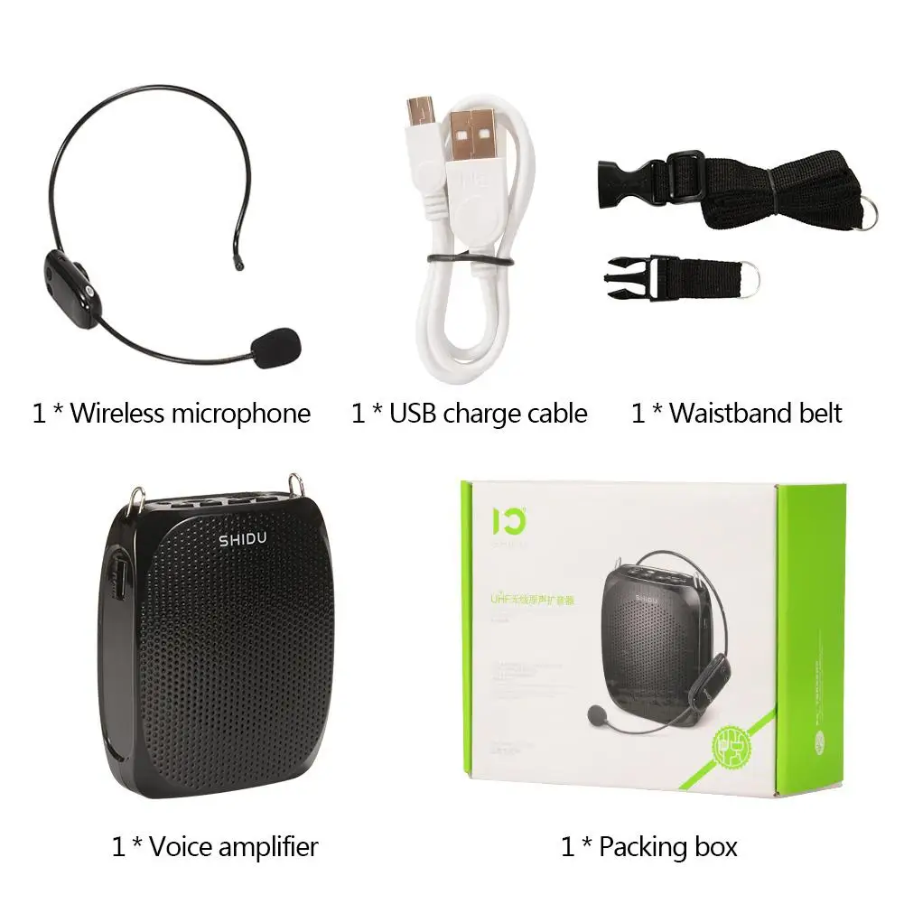 

SHIDU 10 Wireless Voice Amplifie Comfortable Headset Training,Meeting Support Recording TF Card MP3 Format Audio U disk-Black