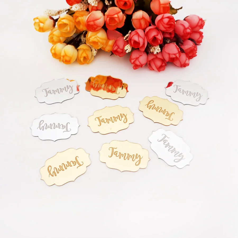 

50pcs Acrylic Mirrored Engrave Name Personalized Baby Showers Custom Guest Gift Small Tags 3cm 4cm 5cm