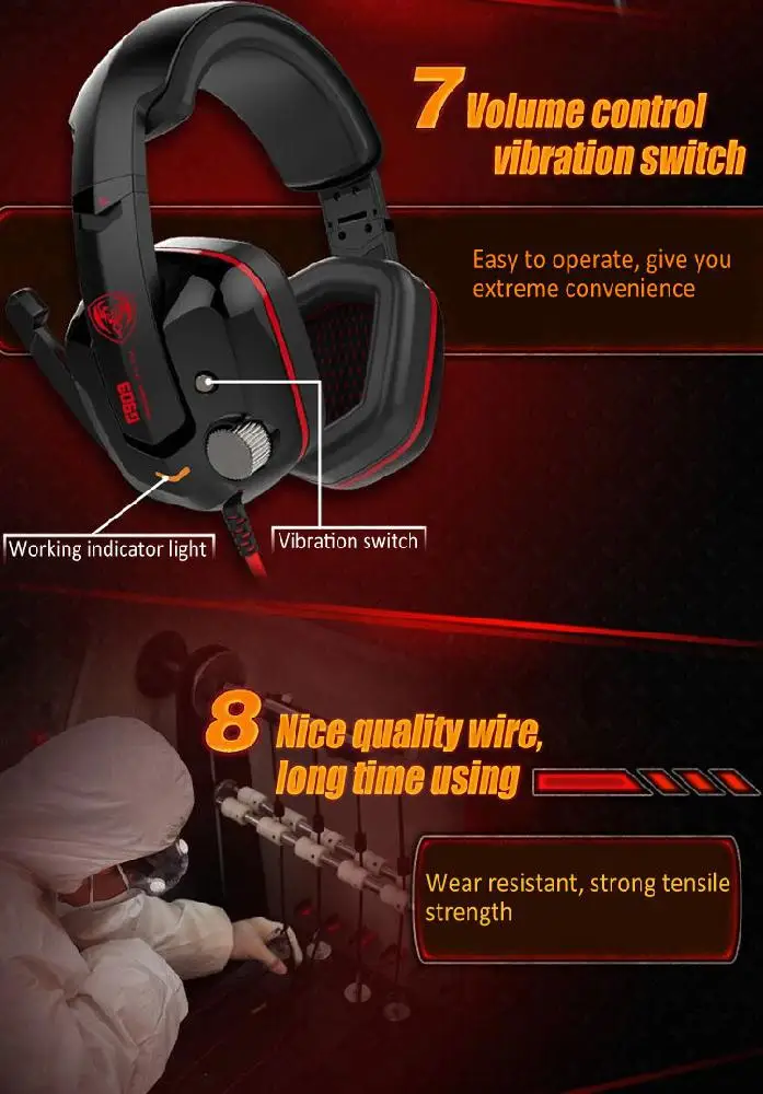 

7.1 Stereo Sound Wired Gaming Headphones Vibration Headset Noise Reduction Volume Control Earphone With Mic