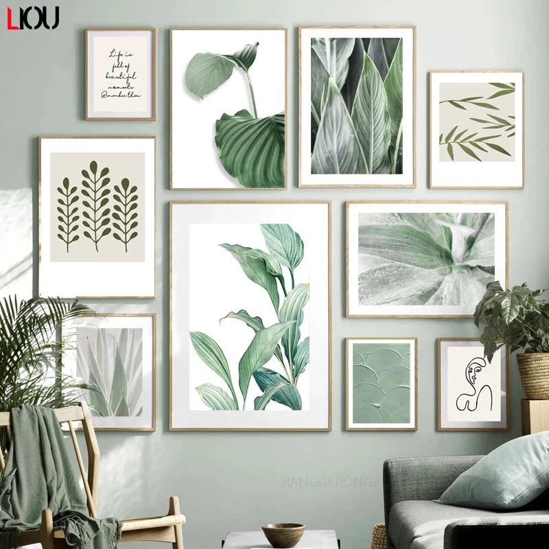 Настенный постер с зелеными растениями и листьями Скандинавская свежая Картина