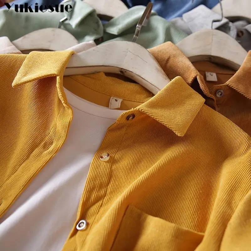 Corduroy Women Blouses Shirts Tunic Womens Tops And 2021 Womenswear Long Sleeve Clothing Button Up Down Loose White New | Женская одежда