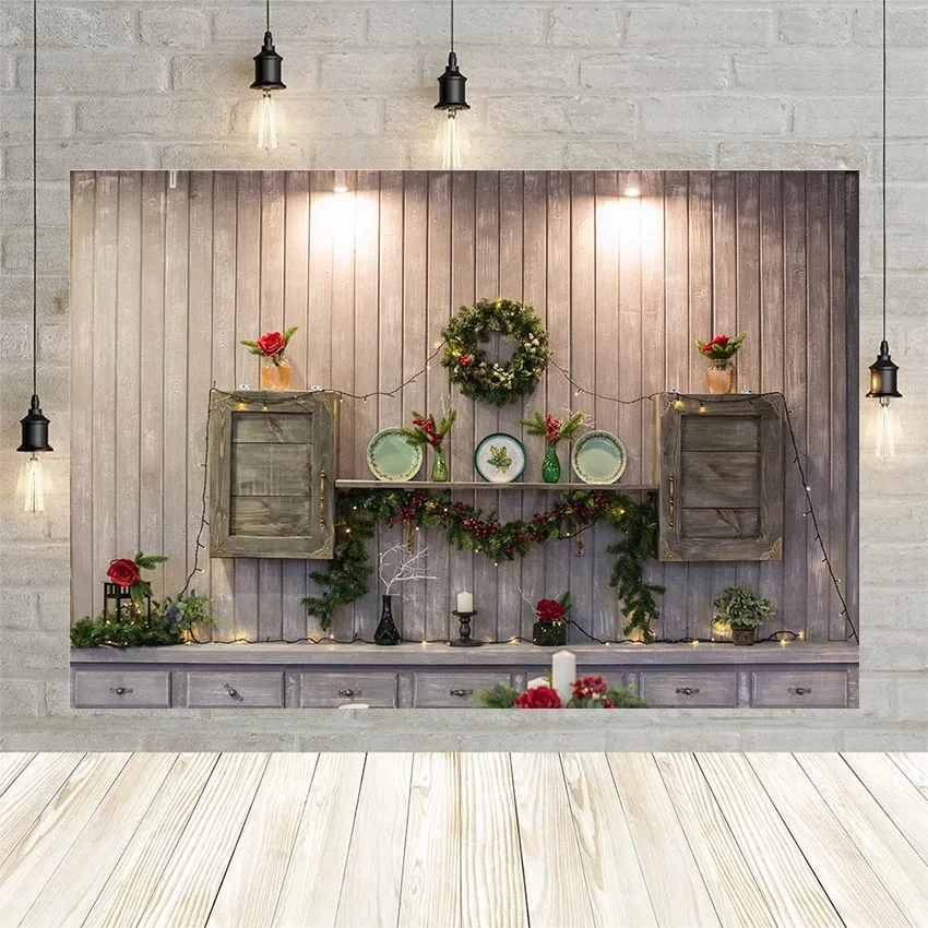 

Рождественский фон Mehofond винтажный деревянный настенный венок Блестящий светильник лый детский душ декорация фотография фон для фотостуди...