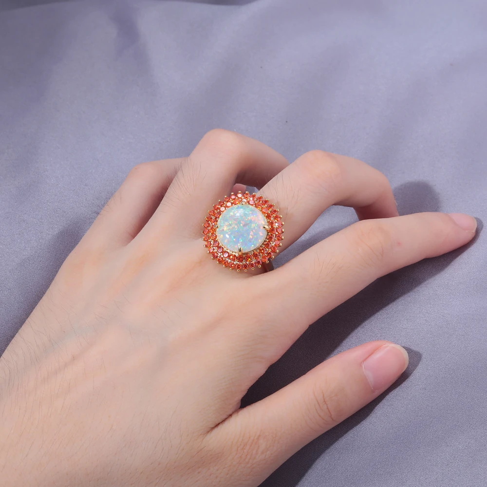 Женское кольцо для помолвки CiNily из белого огненного опала с оранжевым цирконием