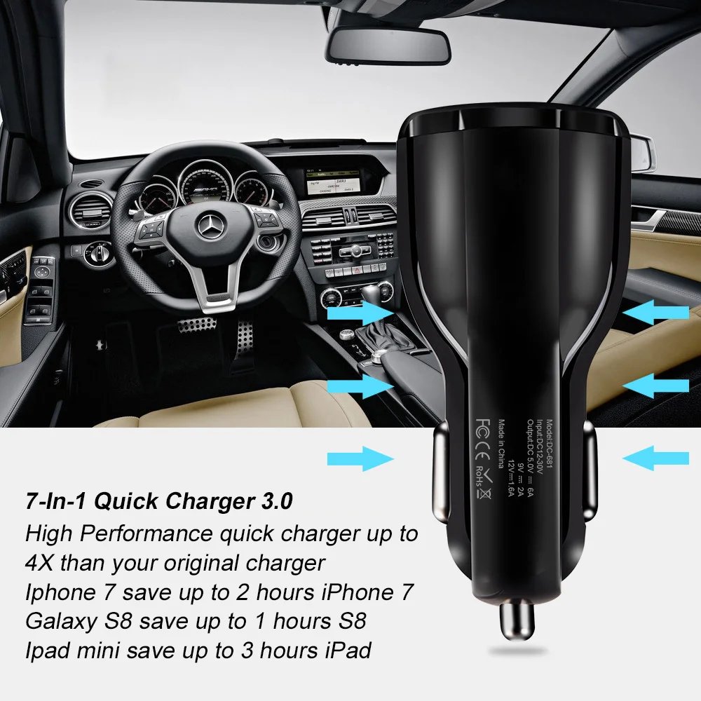 Автомобильное зарядное устройство USB быстрая зарядка 3 0 для быстрой зарядки с 2