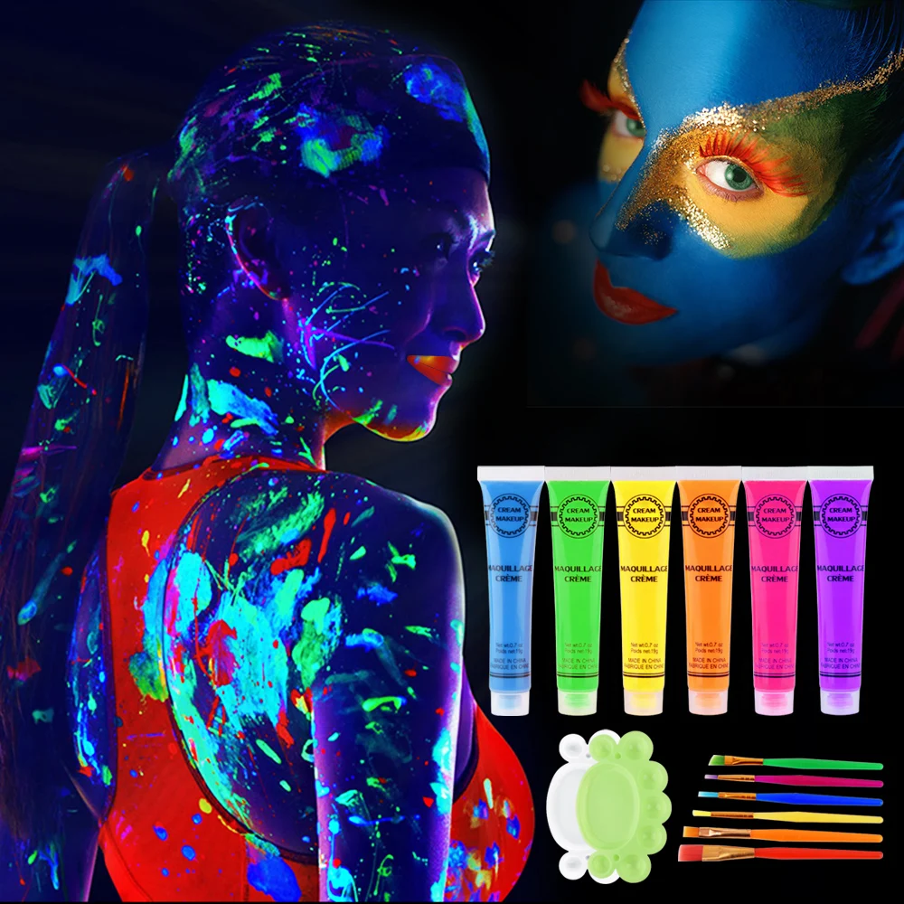 

makeup Body Painting New Colorful Makeup Face Halloween Environmental Intense Neon Face Beauty Body Paint Dance Party set