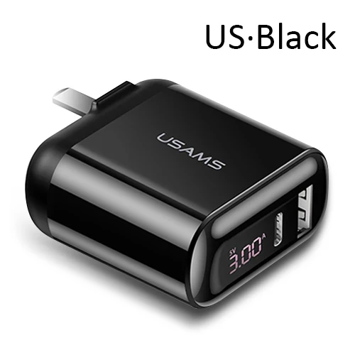 USAMS Quick Charge 3,0 USB зарядное устройство светодиодный дисплей 18 Вт QC3.0 PD 3,0 быстрое зарядное устройство для iPhone iPad Pro двойные порты, для мобильных телефонов зарядное устройство - Тип штекера: US Charger Only