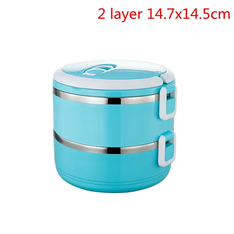 2 Layers blue Ланчбокс Герметичный Термос Ланч-бокс контейнер для еды портативный термо-Ланч-бокс из нержавеющей стали для офиса и кемпинга - Цвет: 2 Layers blue