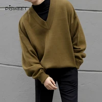 v neck knitted sweater men korean long sleeve loose warm pullover mens simple solid slim sweater boy 2020