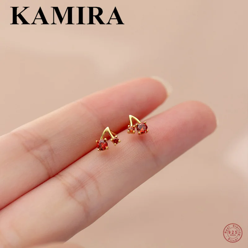 

Женские серьги-гвоздики в виде вишни KAMIRA, вечерние кие серьги из стерлингового серебра 925 пробы с красным цирконием, Подарочные ювелирные ук...