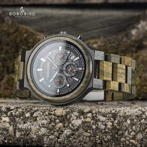 Мужские деревянные кварцевые наручные часы BOBO BIRD, часы в стиле ретро из зеленого сандалового дерева, многофункциональный хронограф, принимаем индивидуальные часы