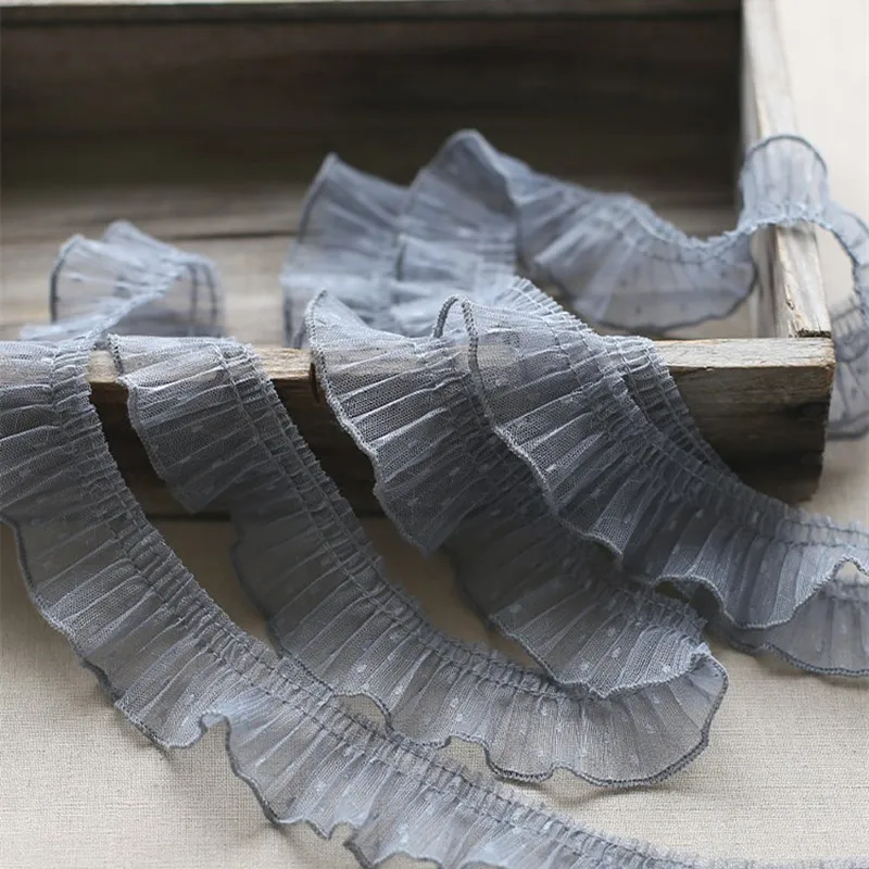 Низкая цена креативный плиссированный Кружевной Тюль с рюшами и крапинами