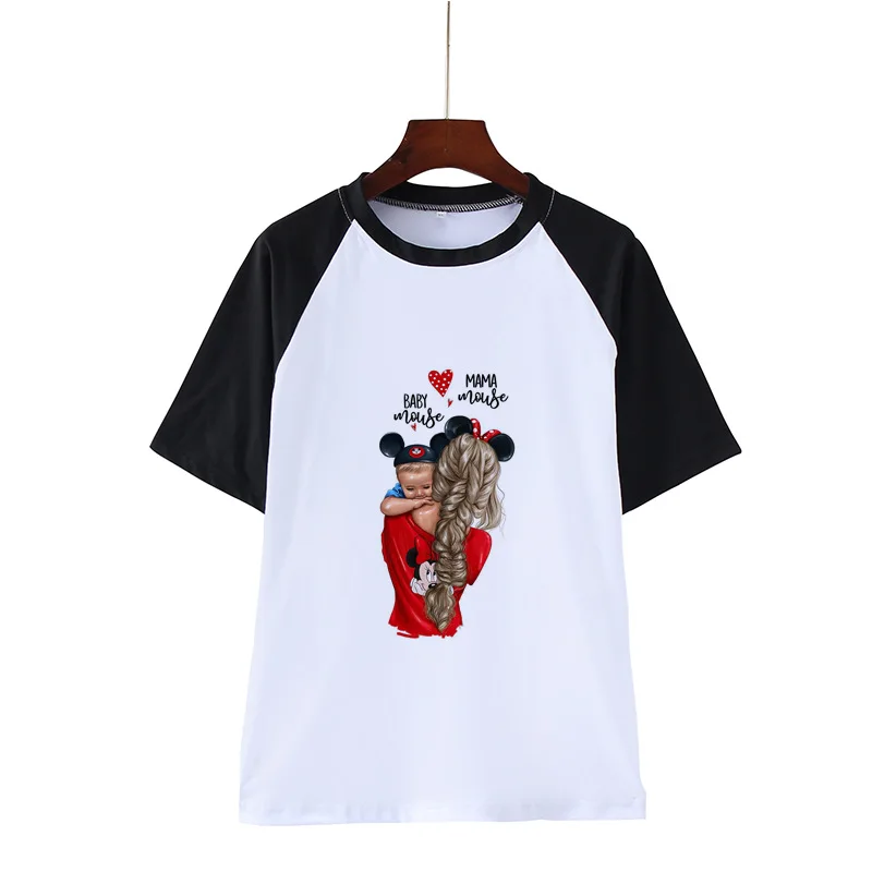

Super Mom mother and children cartoon T-shirt original European and American fashion joker SuFeng interest with short sleeves