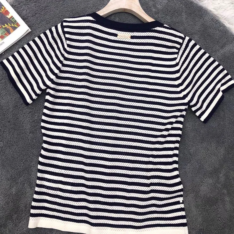 2021 Summer Woman T-shirts Striped Slim Sexy Carton Duck Design Striped  Tops Hign-End Tees Young Shirts