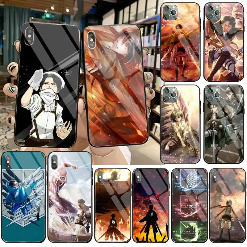 

YJZFDYRM Shingeki No Kyojin Anime Customer Phone Case Tempered Glass For iPhone 11 Pro XR XS MAX 8 X 7 6S 6 Plus SE 2020 case