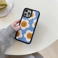 cute winter plush flower checkerboard pattern hard case for iphone 11 12 13 pro max 7 8 plus xr x xs se 2020 iphone cover fundas