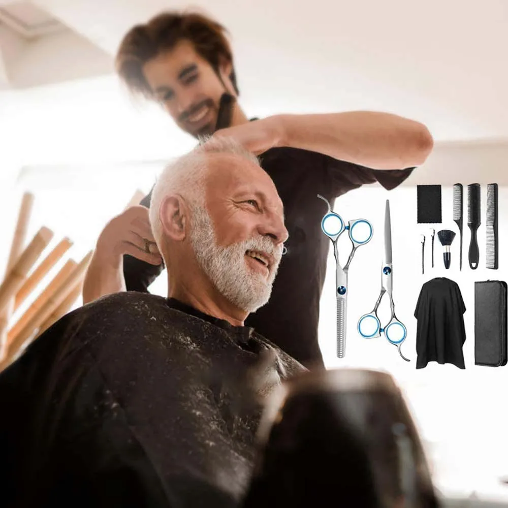 

Hair Cutting Scissors Set Professional Hairdressing Hair Barber Thinning Barbershop Scissors Kit Salon Comb Clips Cape for Home