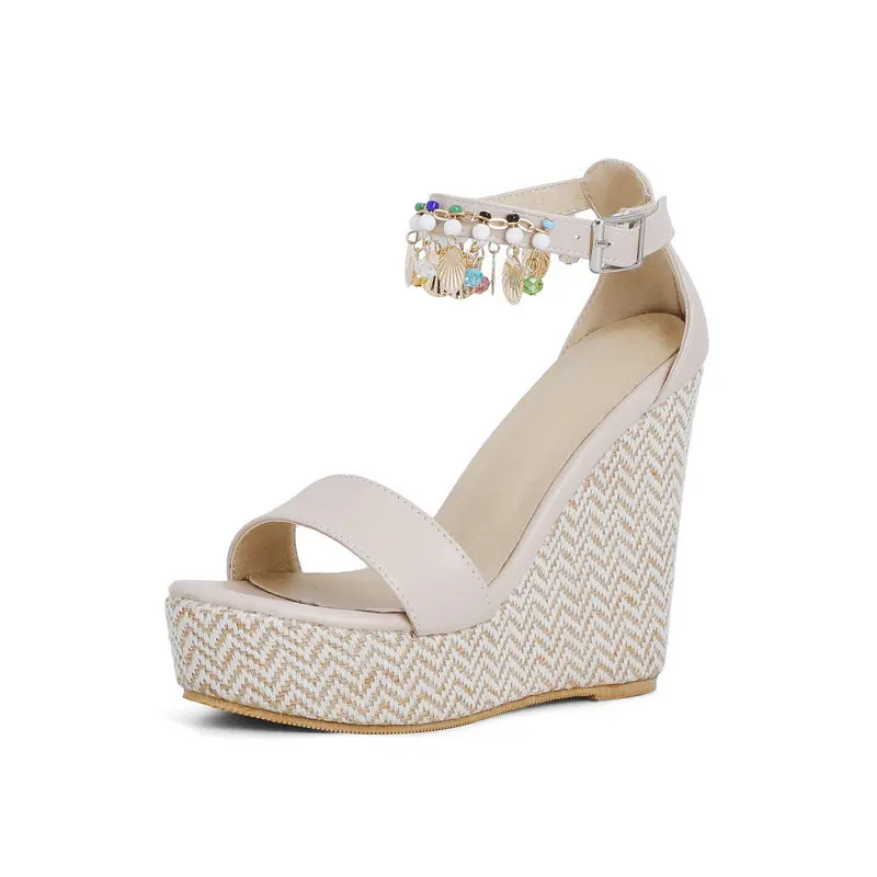 

Beige Heeled Sandals 2021 Women's Buckle Strap Clear Shoes Open Toe Clogs Wedge Black New High Comfort Peep Platform Summer Outs