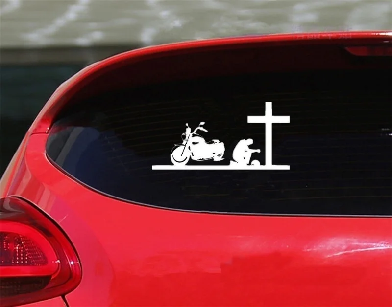 Etiqueta engomada divertida de la motocicleta del hombre de la Cruz de la oraci&oacute;n para la ventana, etiqueta engomada de la ventana, Jew203-0
