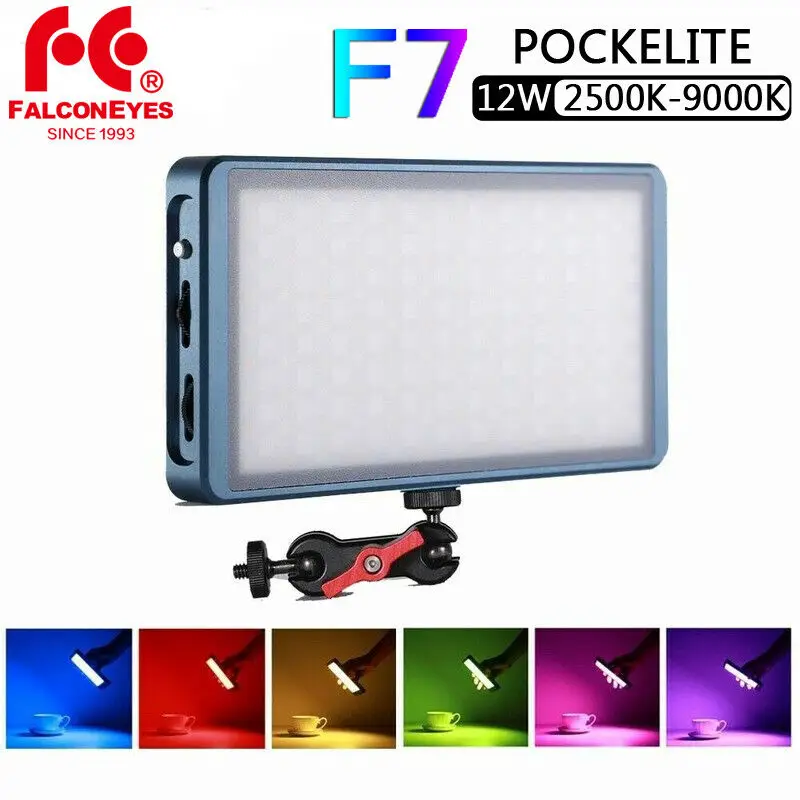 

Falcon Eyes F7 12W Mini Pocket RGB LED Video Light 2500K-9000K Dimmable On Camera Light for For Video/Studio/Youtube