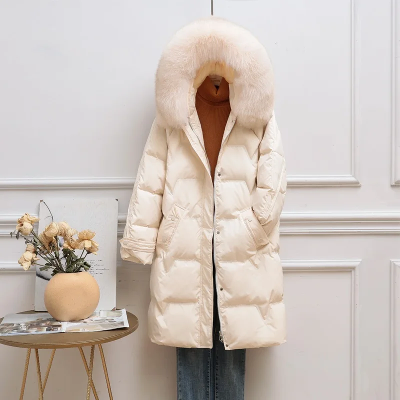 Fitaylor/зимняя куртка с капюшоном и большим воротником из лисьего натурального меха