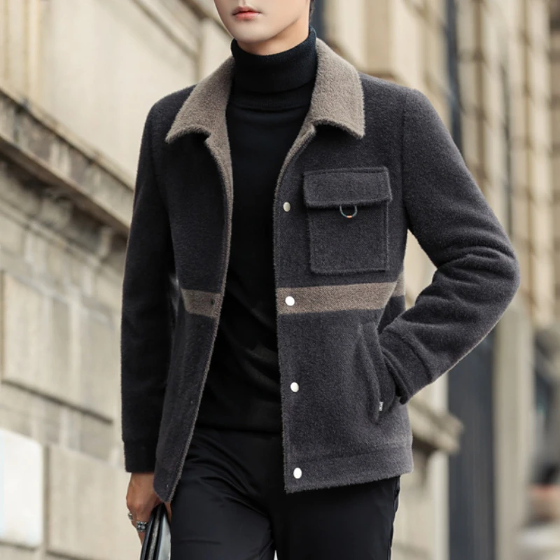 2021 осень зима мужская шерстяная куртка корейский строчка короткий тонкий повседневный деловой Тренч пальто мужская одежда