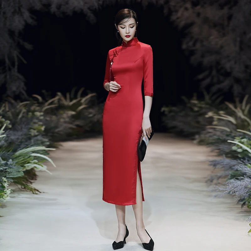 

Осеннее красное улучшенное платье Ципао в китайском стиле для молодых девушек Новинка 2020 для невесты в стиле ретро