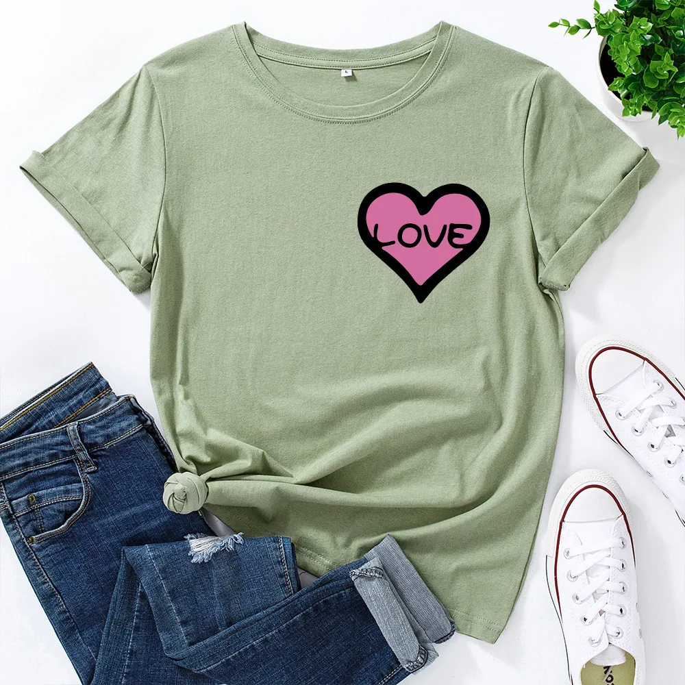 

Valentine's Day T Shirt Women Cotton 5XL Plus Size Cute Love Heart Print Aesthetic Graphic Tshirts Summer Short Sleeve Tees Tops