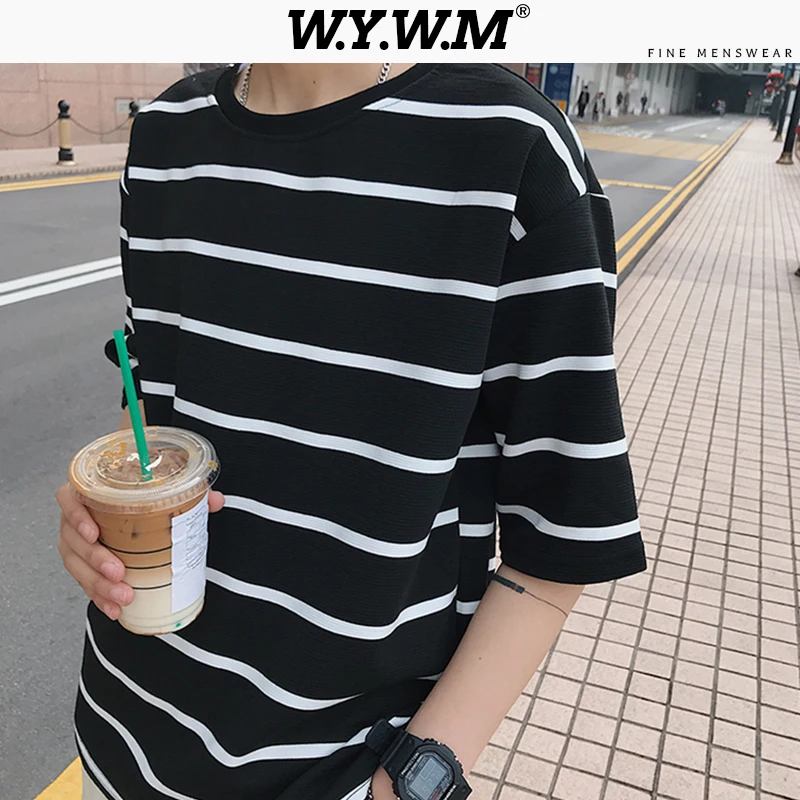 Wywm Модные Полосатые весенне летние футболки с пятиконечными рукавами мужские