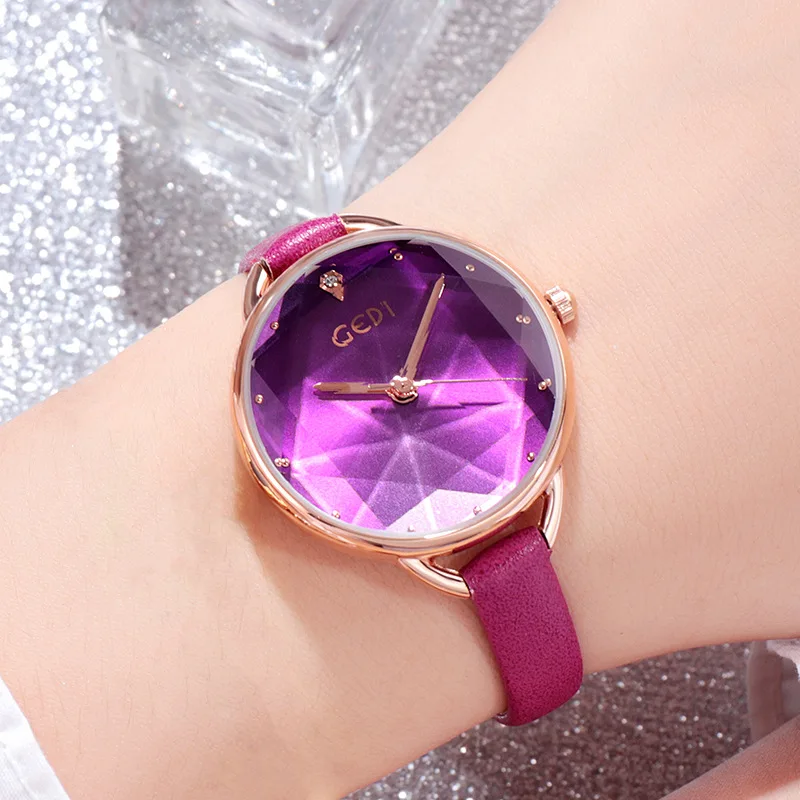 Женские часы с кожаным ремешком и хрустальным циферблатом креативные Роскошные