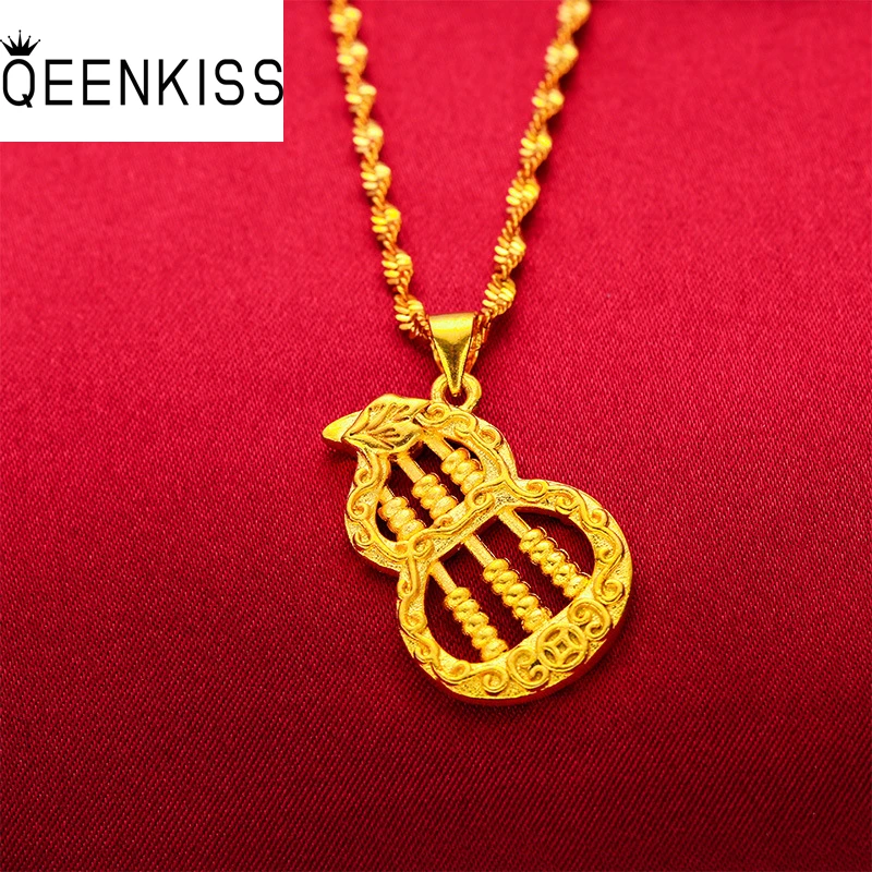 

QEENKISS NC5133 Fine Jewelry Wholesale Fashion Hot Woman Girl Birthday Wedding Gift Calabash Abacus 24KT Gold Pendant Necklaces