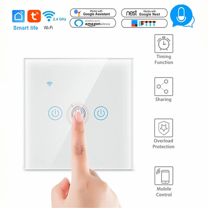 

1/2/3/4 Gang WiFi Smart Touch Switch 170-240V Home Wall Button For Alexa And Google Home Assistant EU Standard Smart Home