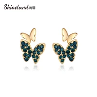 shineland 2021 fashion elegant crystal butterfly colorful zircon stud earrings simple cute female lady small brincos jewelry