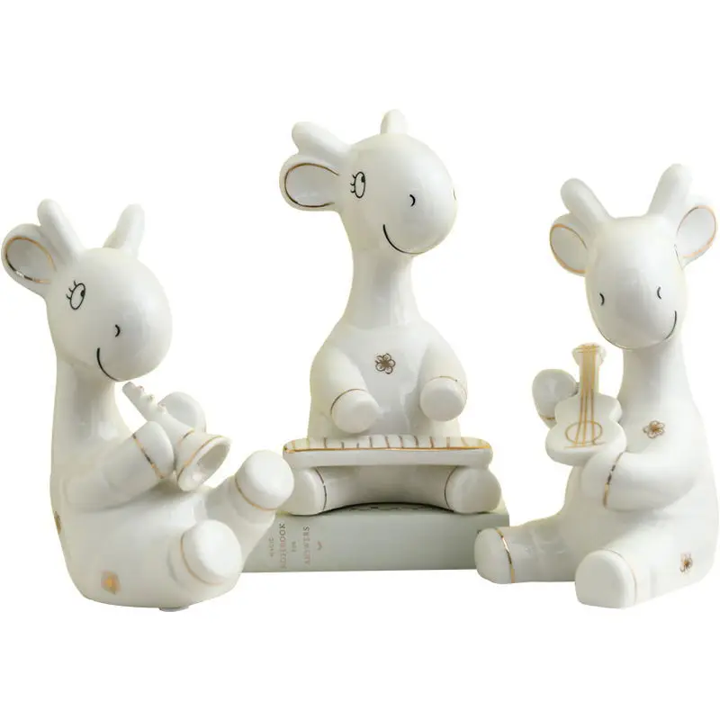 

Modern Minimalist Creative Soft Crafts Children's Room Wine Cabinet TV Cabinet Home Accessories Ceramic Deer Cartoon Ornaments