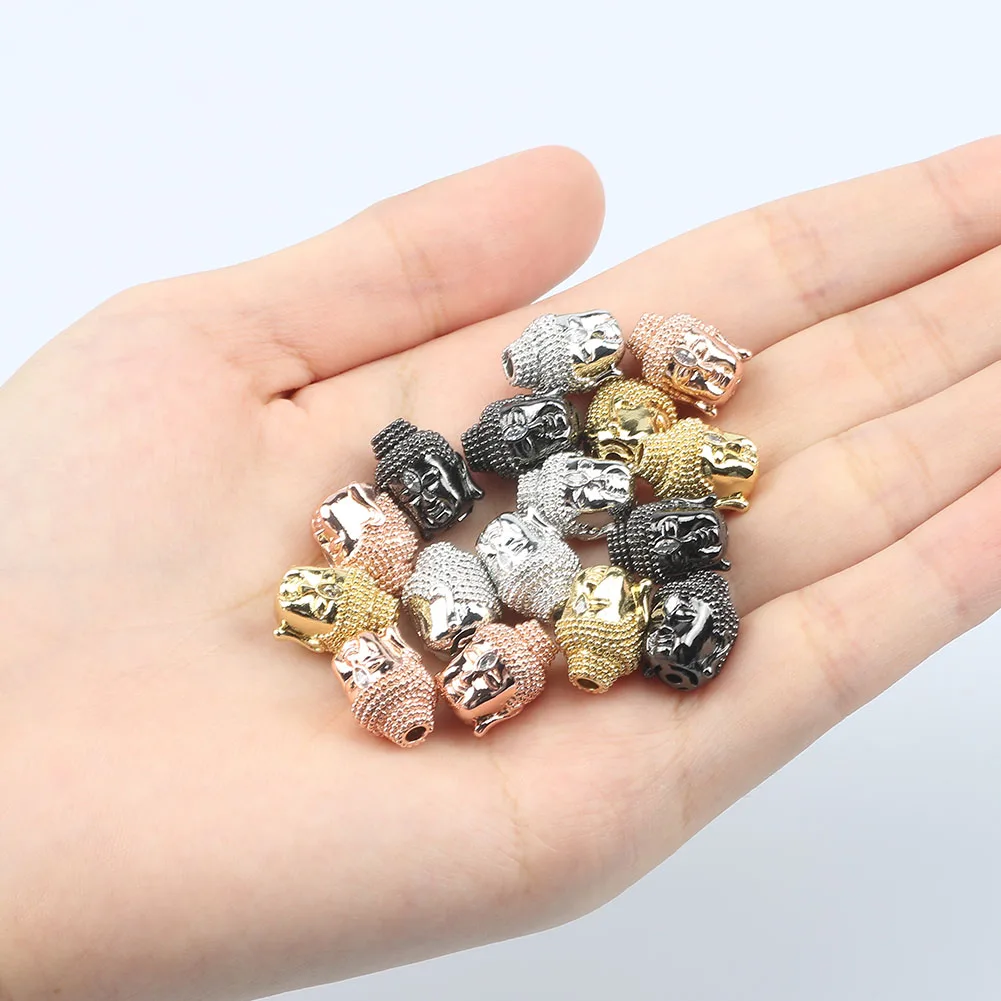 

3pcs 10*13mm Luxury Micro Pave Cubic Zirconia Buddha head Beads For Men Bracelet Making Jewelry Charm Color Brass Spacer Beads