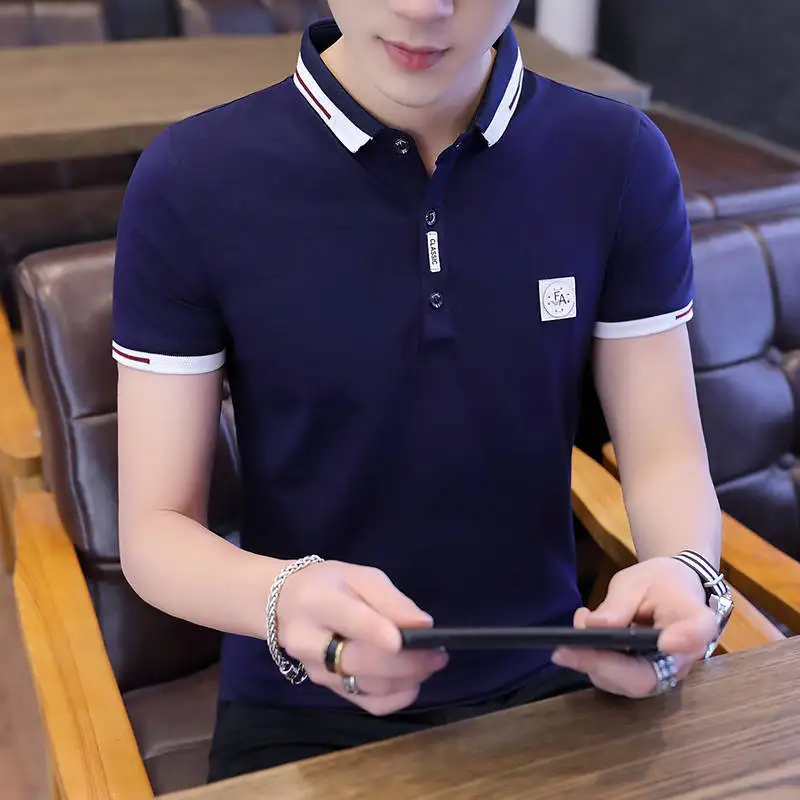 Футболка-поло мужская, с коротким рукавом, приталенная, из хлопка, в Корейском стиле, для лета, 2021