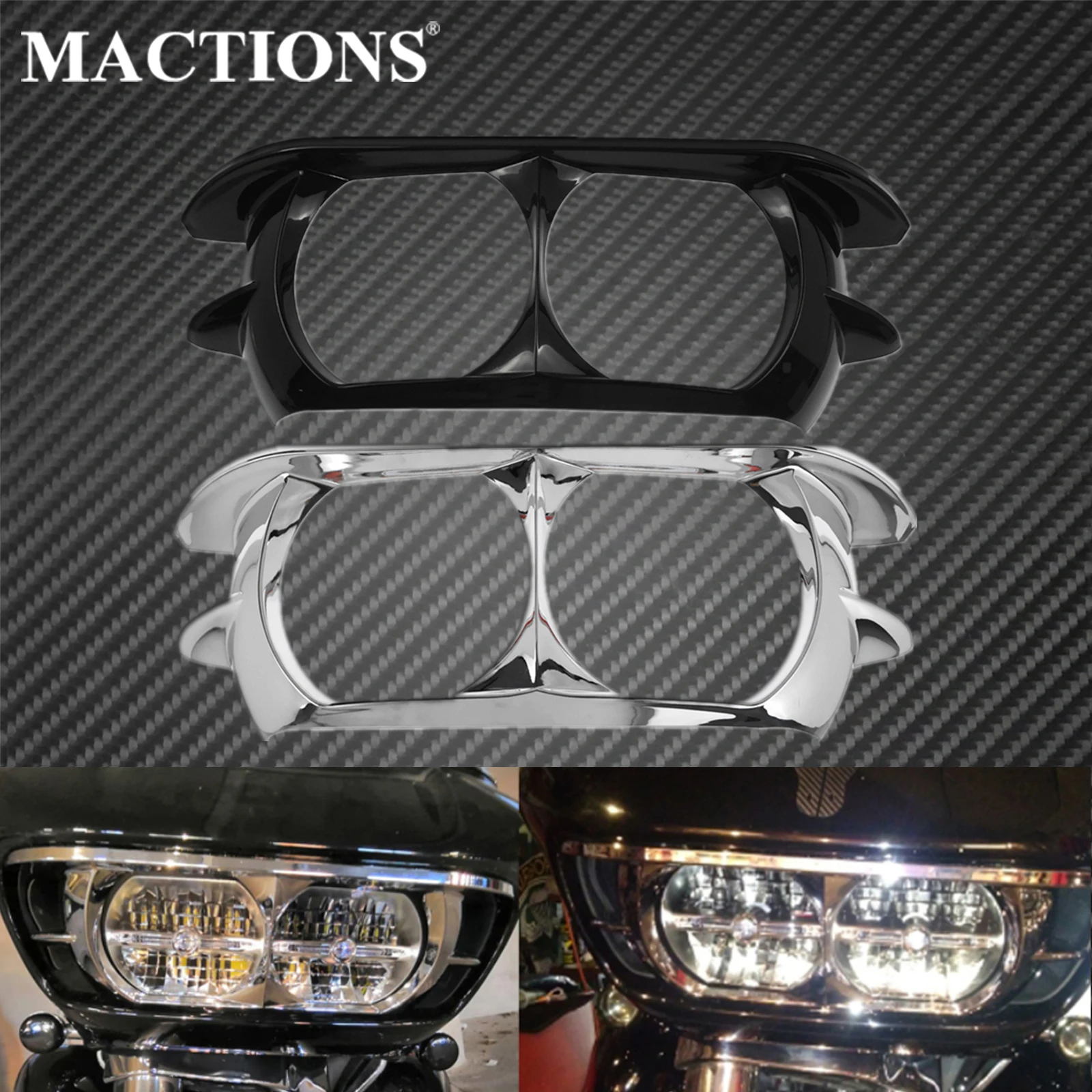 

Motorcycle ABS Dual Headlight Fairing Trim Ring Cover Black/Chrome For Harley Touring Road Glide FLTRX 15-21 Road Glide Special