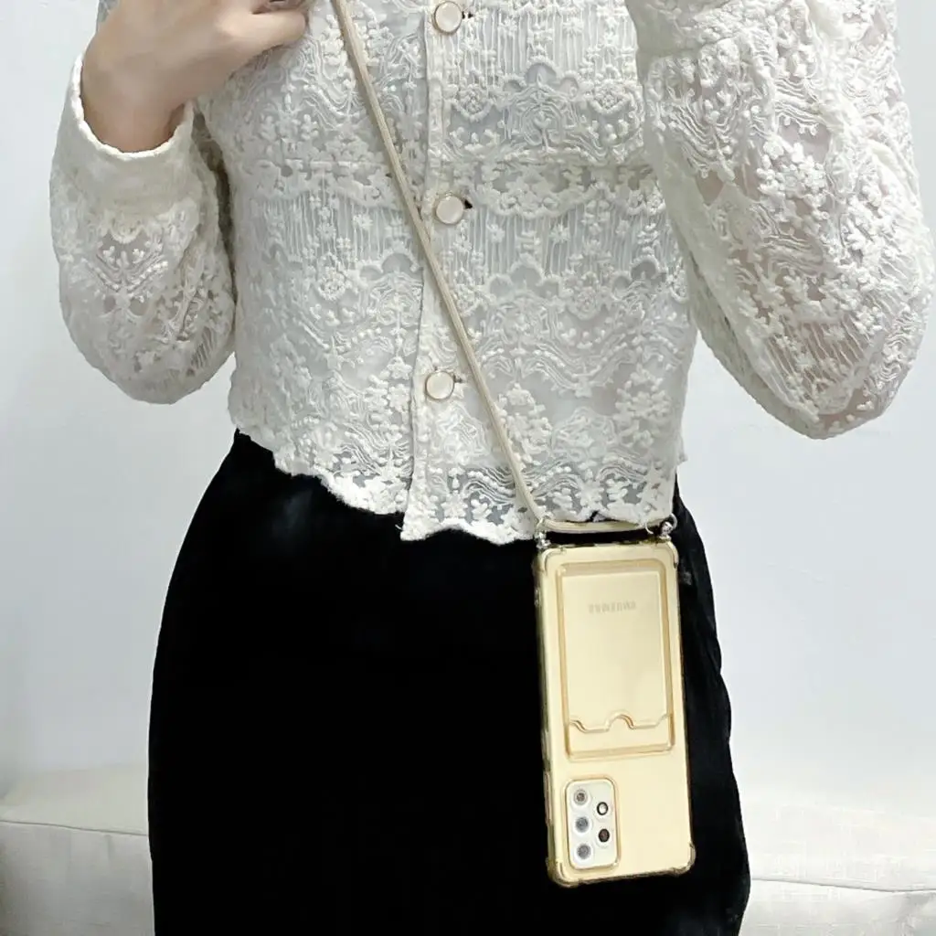 Card Holder Wallet Clear Rope Case For Samsung Galaxy A12 A32 5G A52 A72 A82 A02S S20 FE Ultra S21 Plus Lanyard Strap Hang Cover