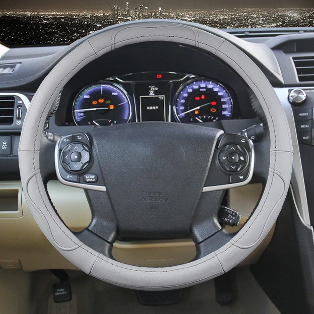 38 см автомобильный чехол на руль из натуральной кожи для toyota Corolla Vios eiz YARIS AURION RAV4 - Название цвета: Серый