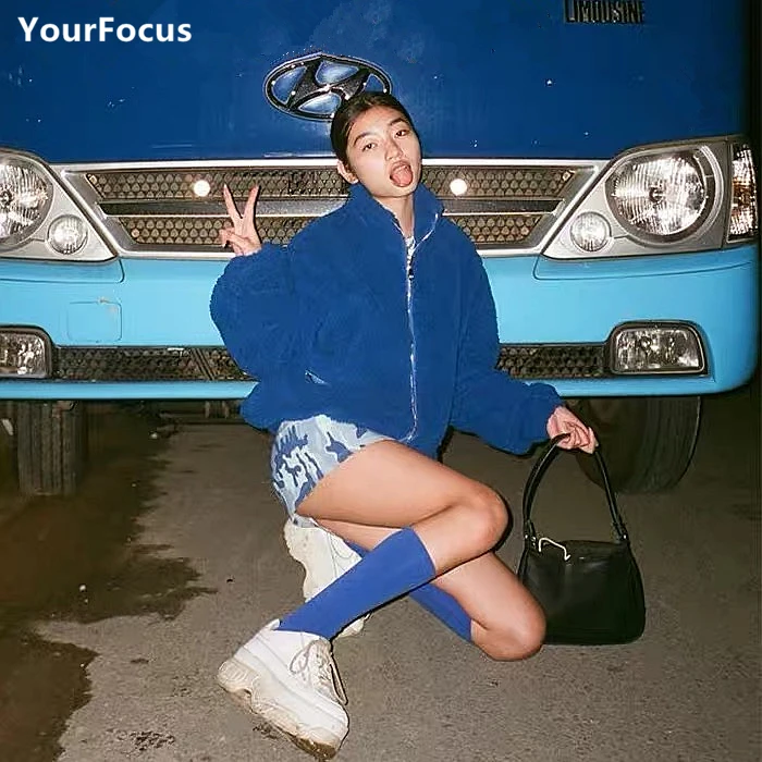 Хип хоп панк готический электро оптический синий имитация кашемира молния