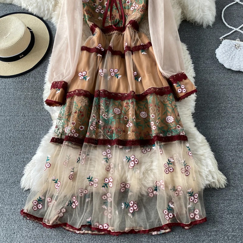 Женское элегантное Сетчатое платье из тюля с длинным рукавом-фонариком