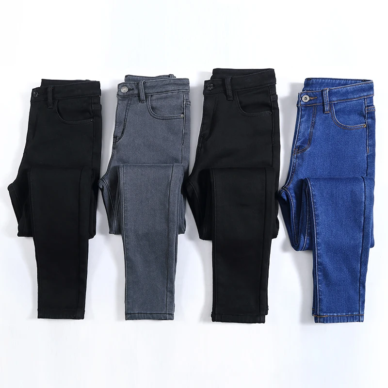 

2021 Fashion Women Bodycon Pants Female Long Winter Warm Plush Jeans Students High Waist Slim Fit Slack Lady Pencil Trousers