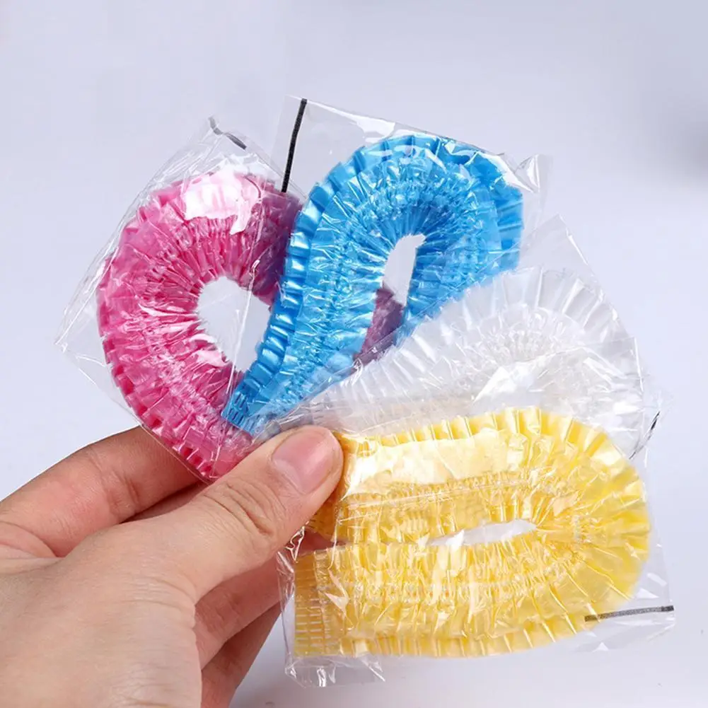 

100Pcs Disposable Waterproof Color Shower Cap Bath Hair Protection Hat Salon Head Cover Hats Protection Cap